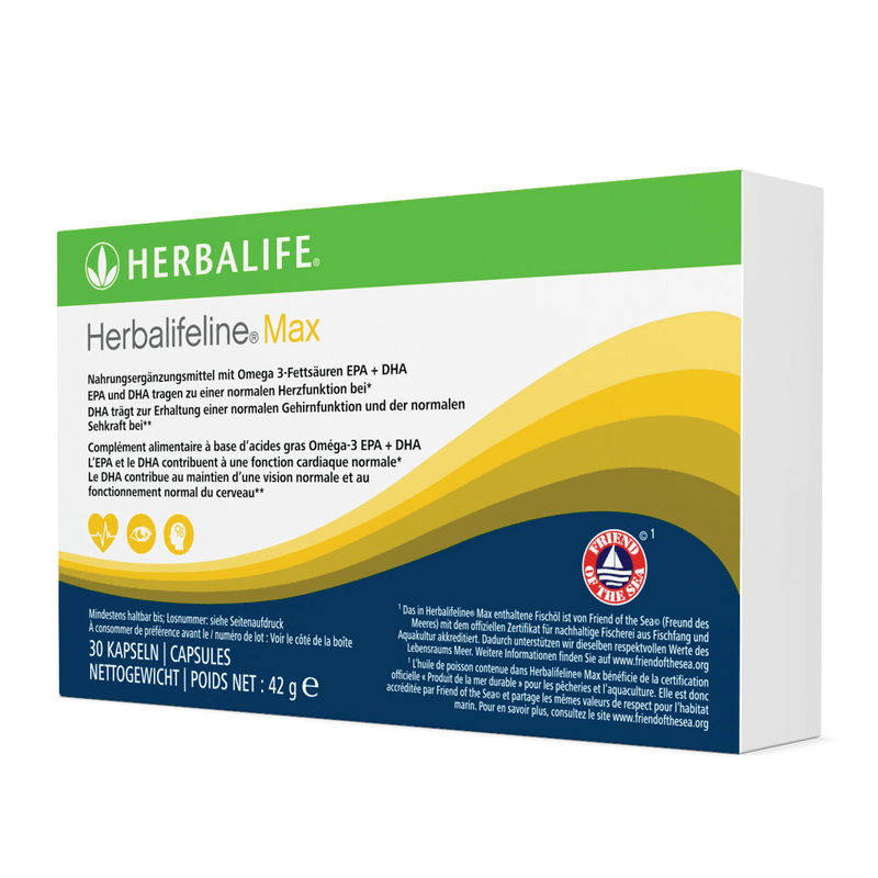 Herbalifeline® Max 30 Kapseln, Nahrungsergänzungsmittel mit Omega-3 Fettsäuren EPA und DHA für Herz und Gehirn.