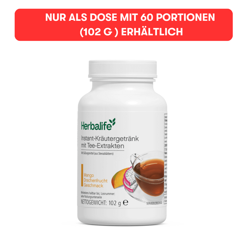 Instant-Kräutergetränk mit Tee-Extrakten Mango Drachenfrucht Geschmack in Dose mit 60 Portionen (102 g).