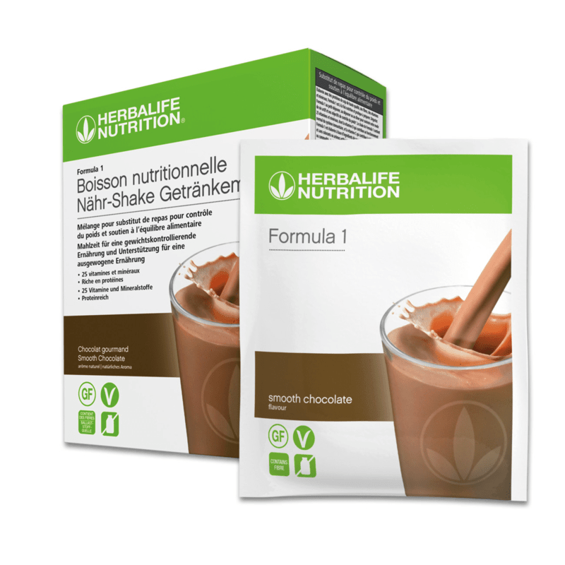 Formula 1 Shake Portionspackungen in Smooth Chocolate flavour, includes 7 conveniently packaged servings for easy preparation.