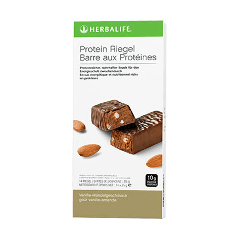 Protein Riegel Vanille-Mandel 14 Riegel 35 g - köstlicher proteinreicher Snack mit Vanille-Mandelgeschmack und 10 g Protein pro Riegel.