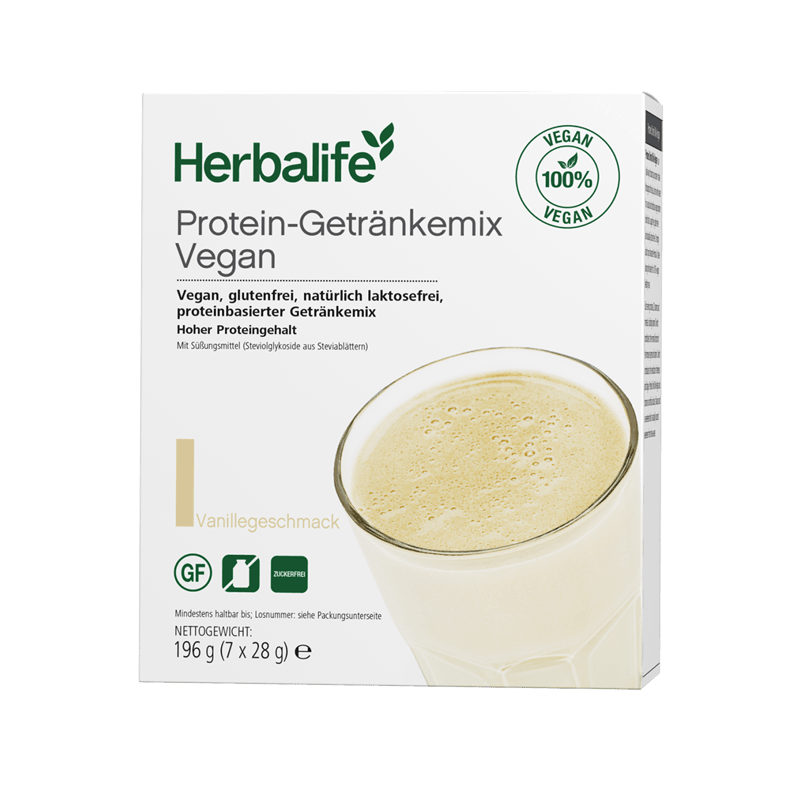 Protein-Getränkemix Vegan 7 Portionspackungen von Herbalife, veganer Getränkemix mit Vanillegeschmack und hohem Proteingehalt.